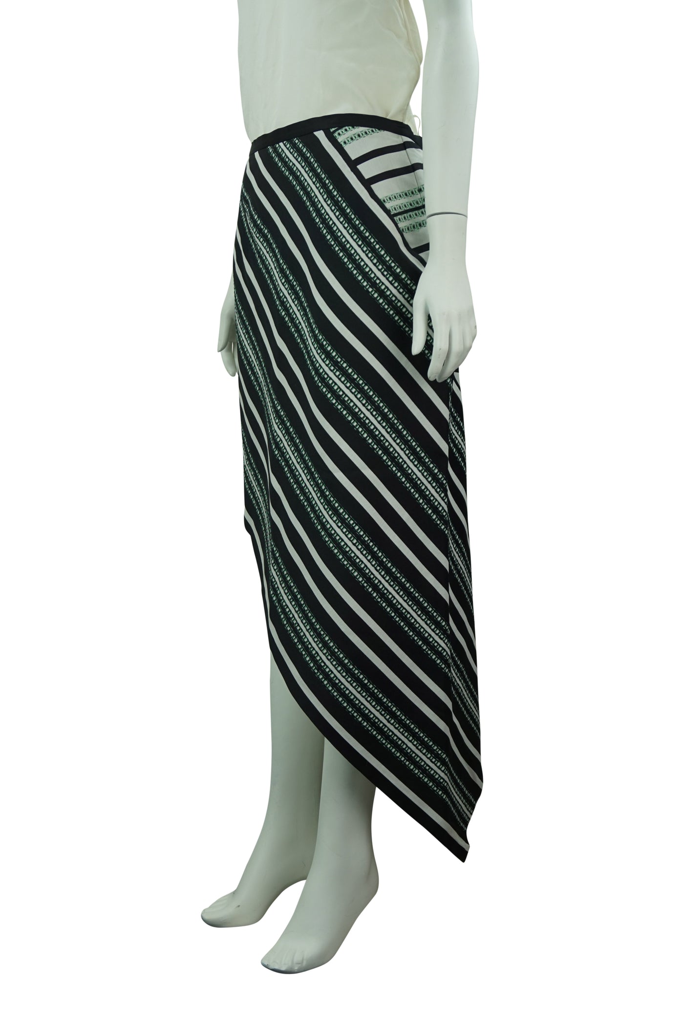 Black, Green & White Asymetric Skirt