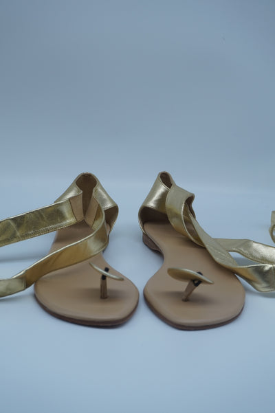 Tied-Up Flat Sandals in Gold