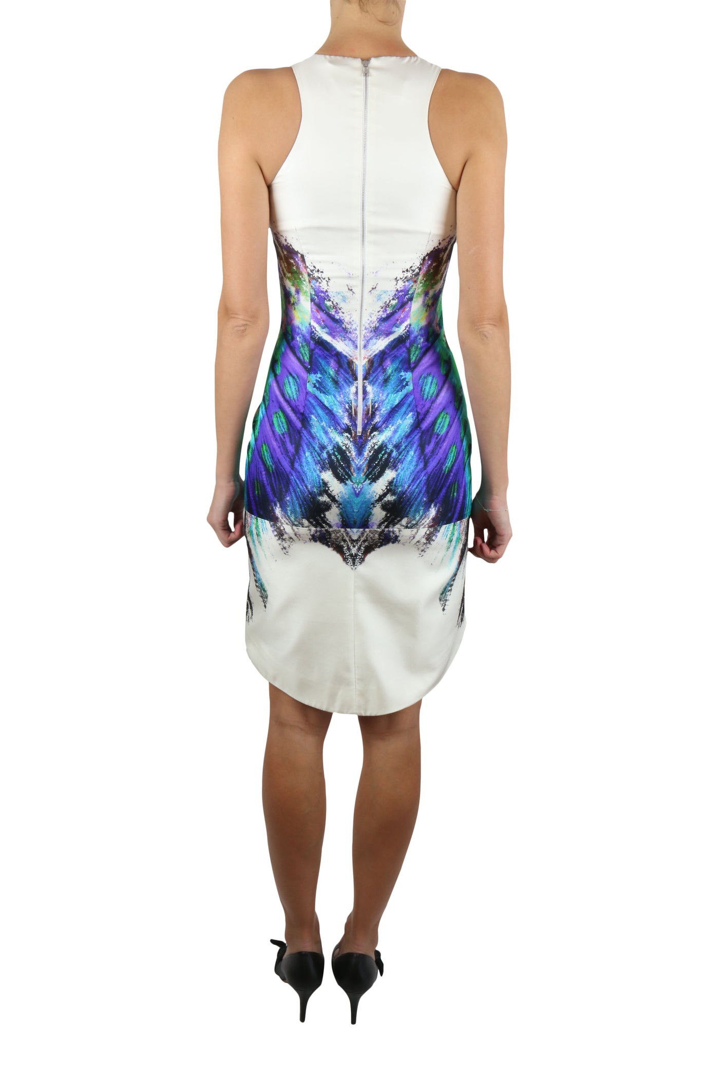 Digital print silk asymmetrical cocktail dress