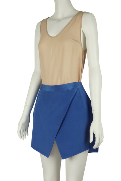 Blue silk asymmetrical mini skirt