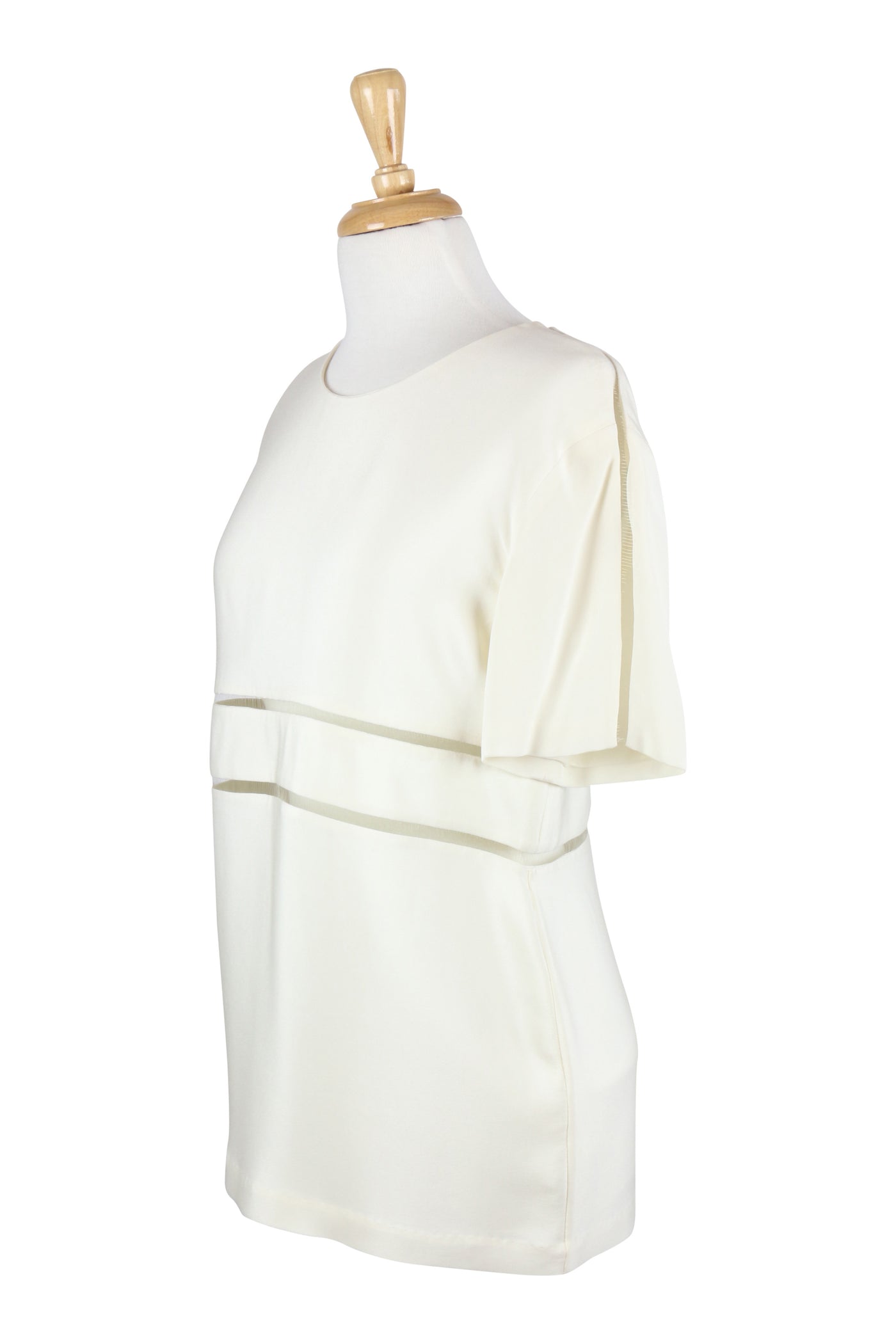 Cream silk top with mesh inserts