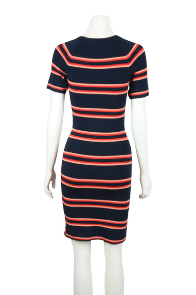 Navy striped knit bodycon dress