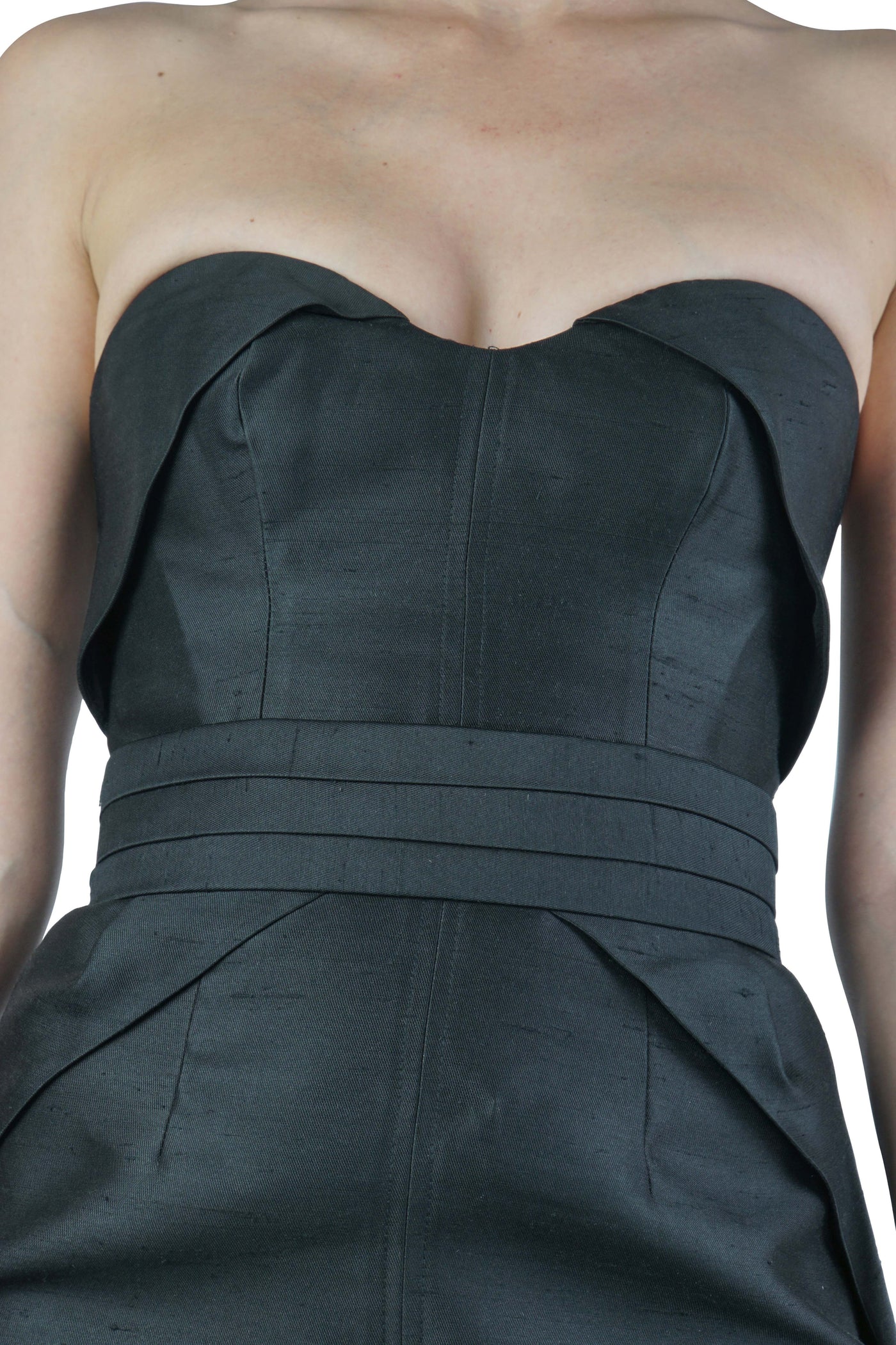 Tali black silk strapless dress