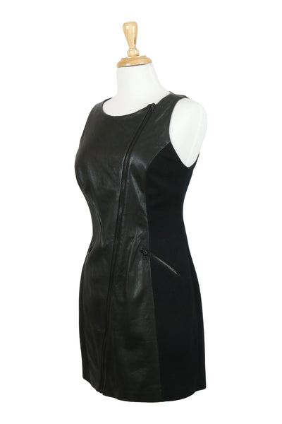 Black leather panel dress