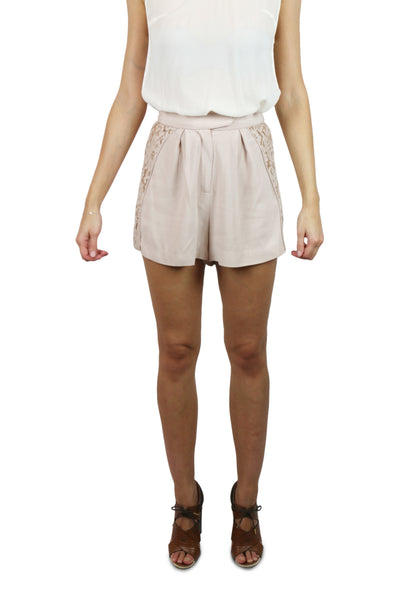 Champagne lace panel shorts