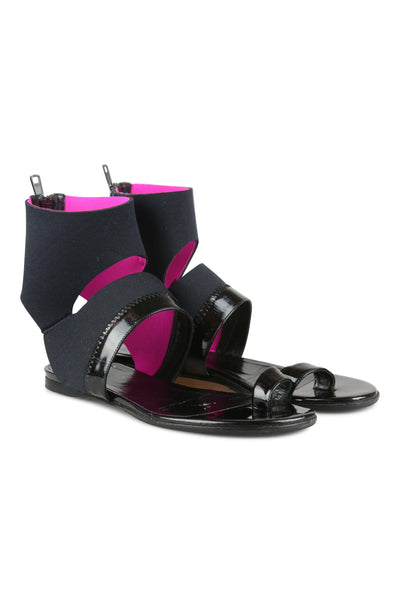 Black and pink cuff sandals