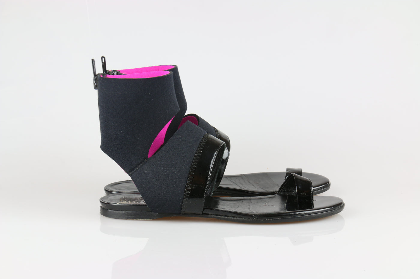 Black and pink cuff sandals