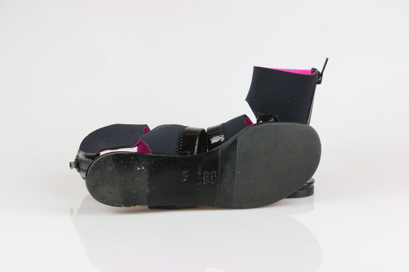 Black and pink cuff sandals