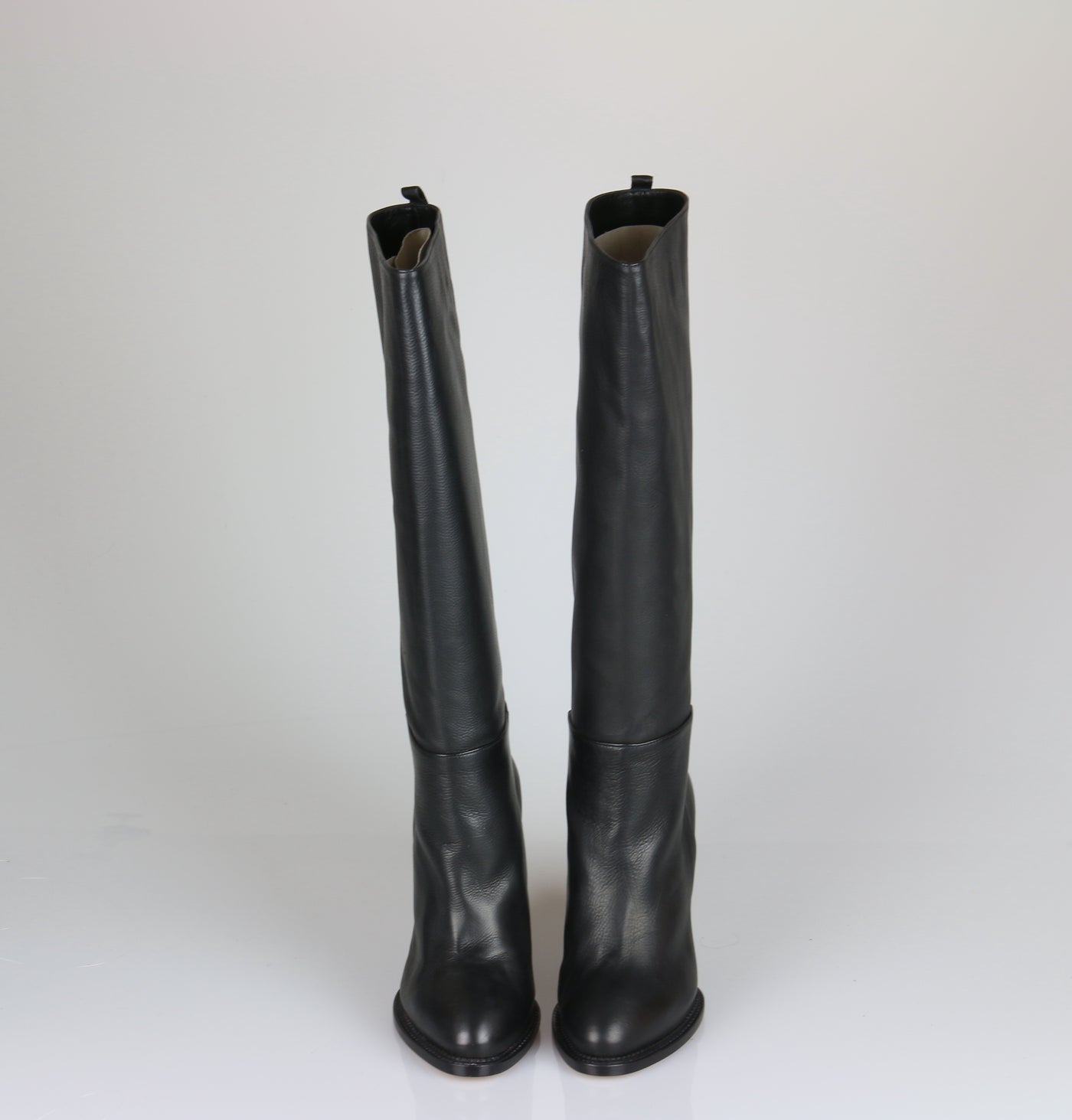 Black wedge leather boots