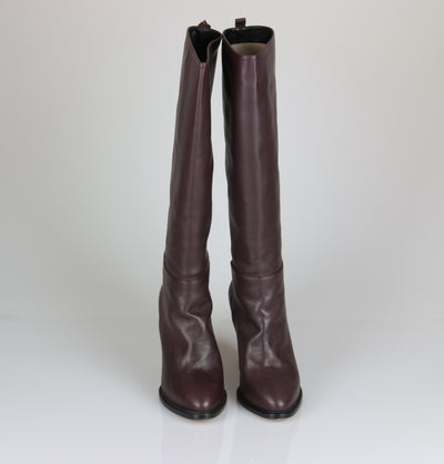 Burgundy wedge leather boots