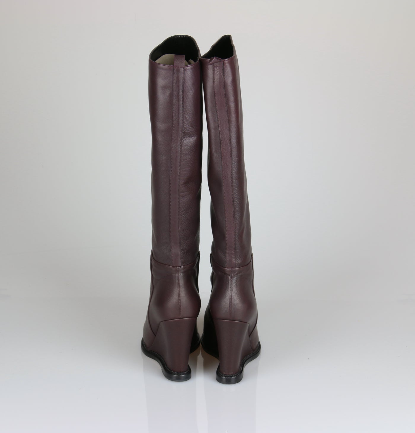 Burgundy wedge leather boots