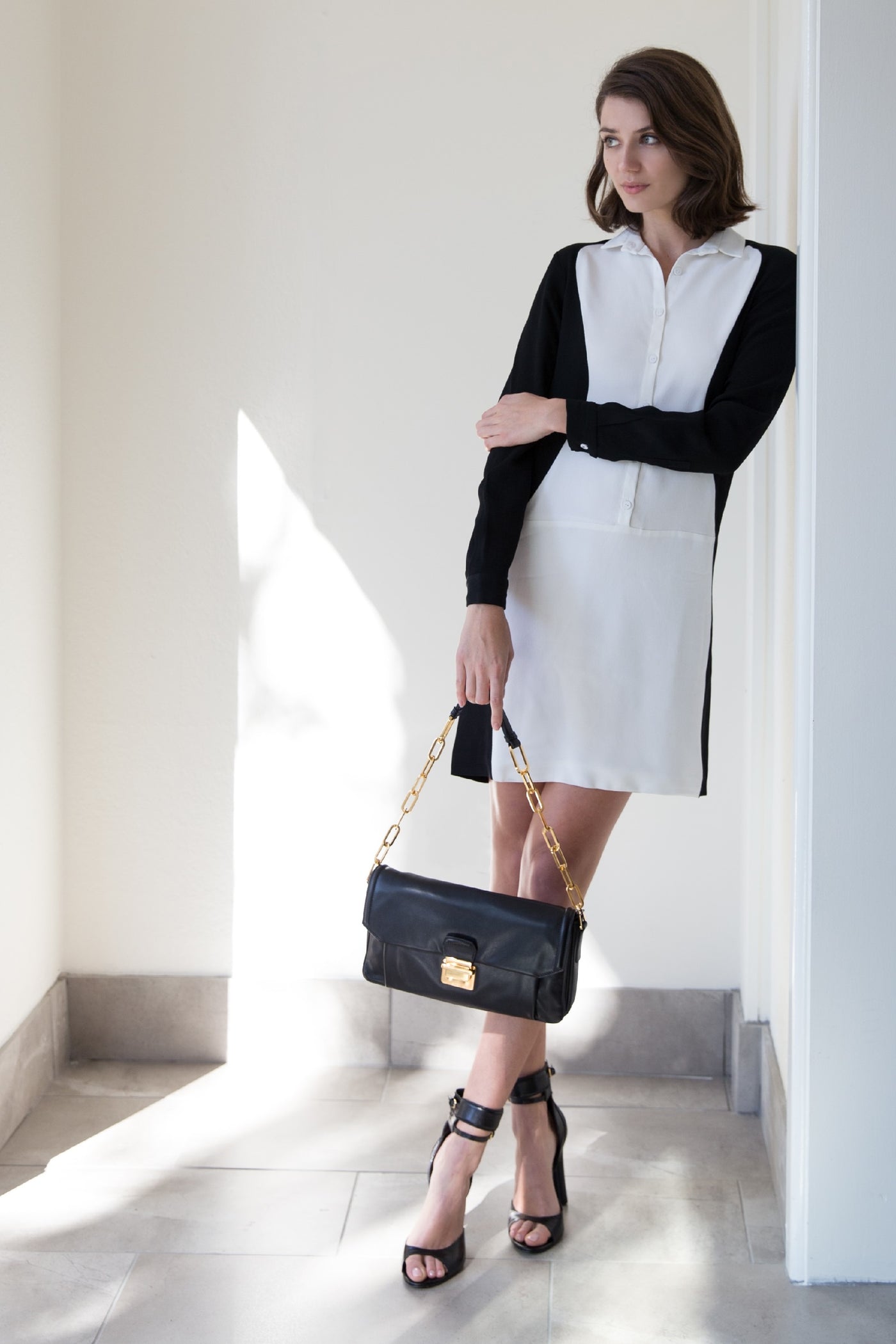 Black and white shirt dress