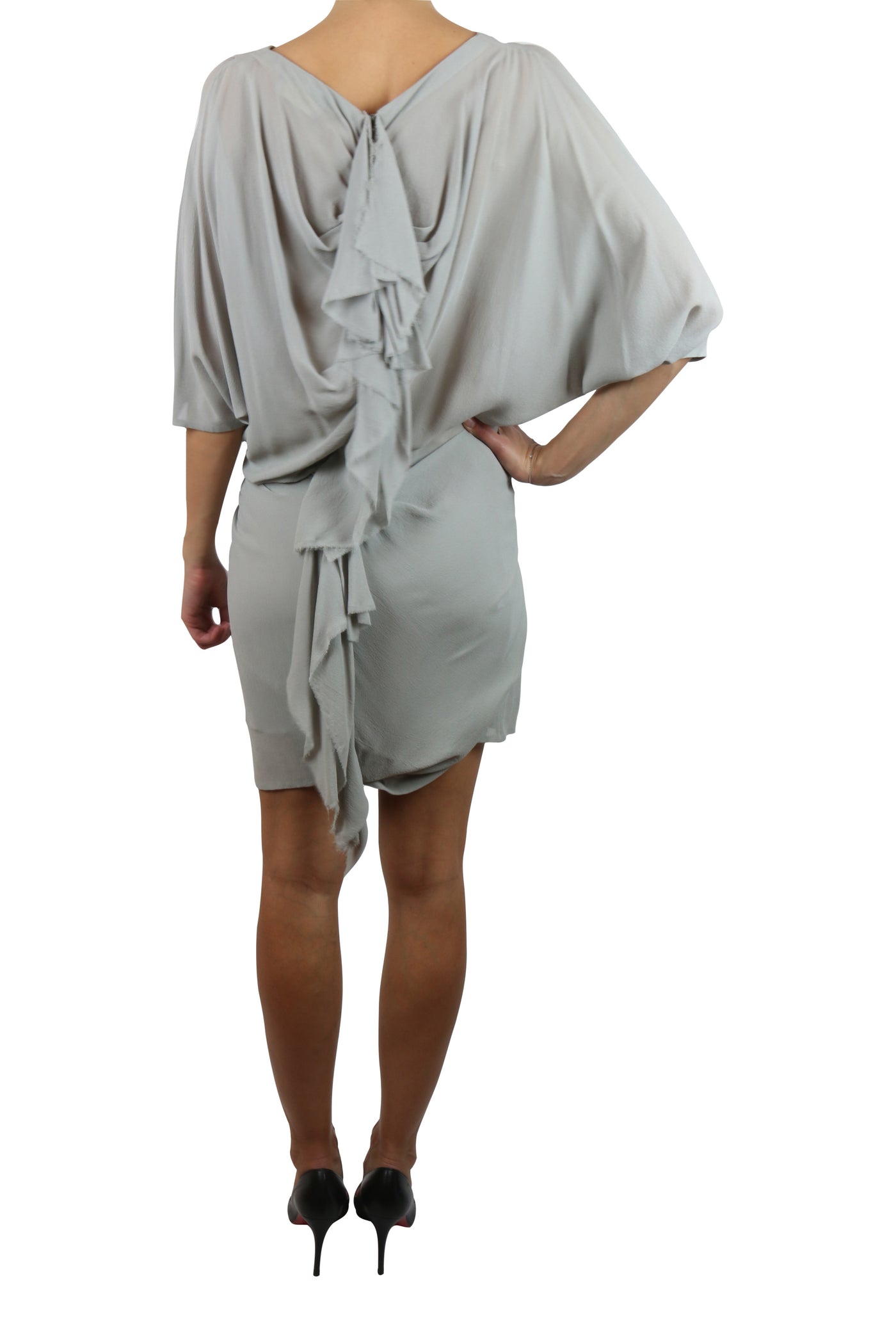 Grey silk batwing mini dress