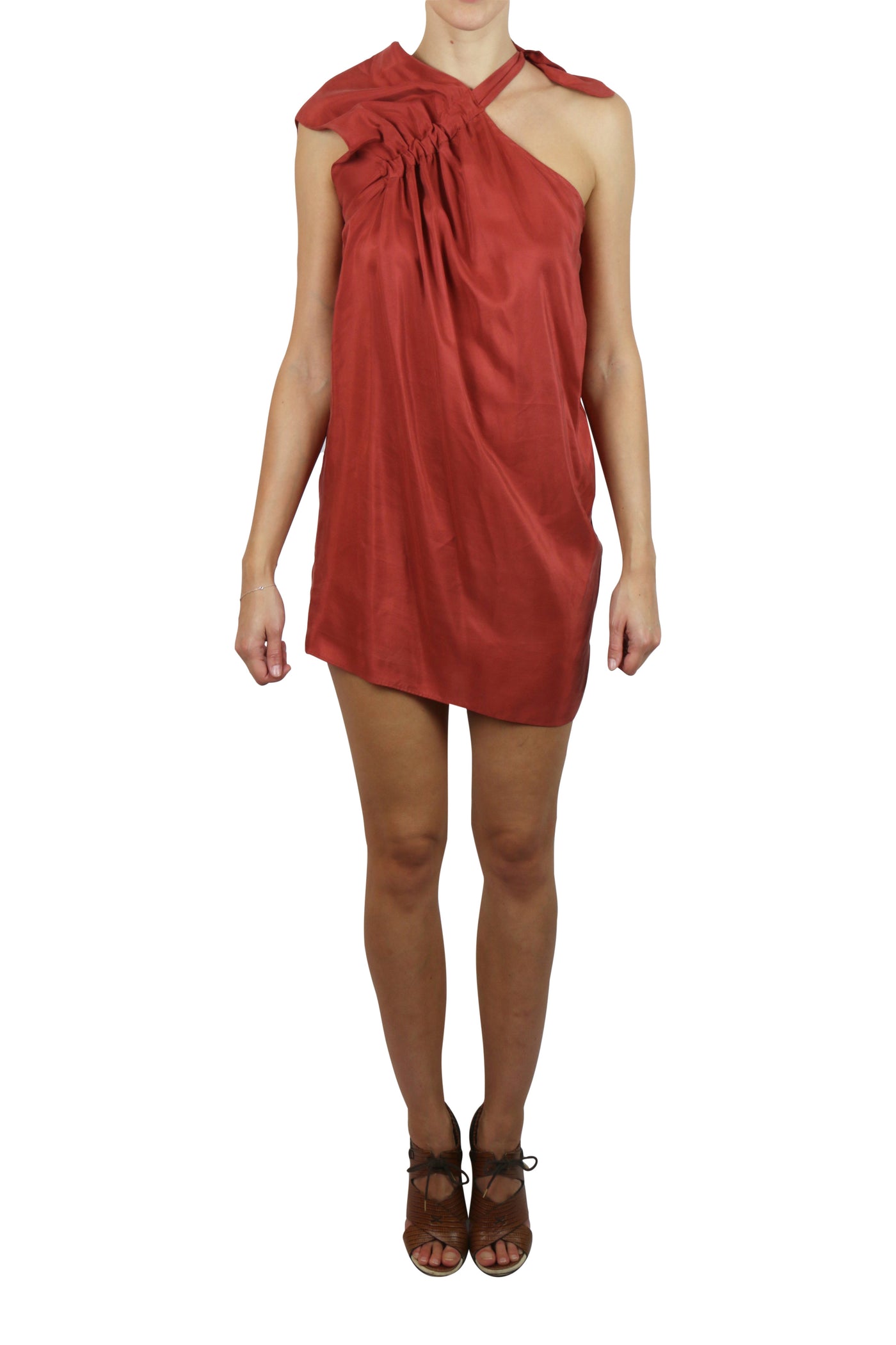 Silk shoulder-tie mini dress