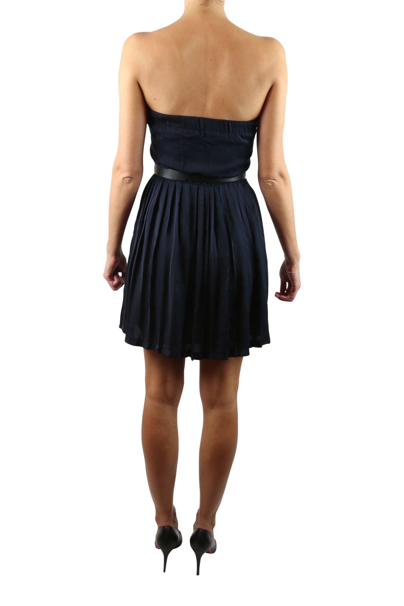 Strapless navy mini dress