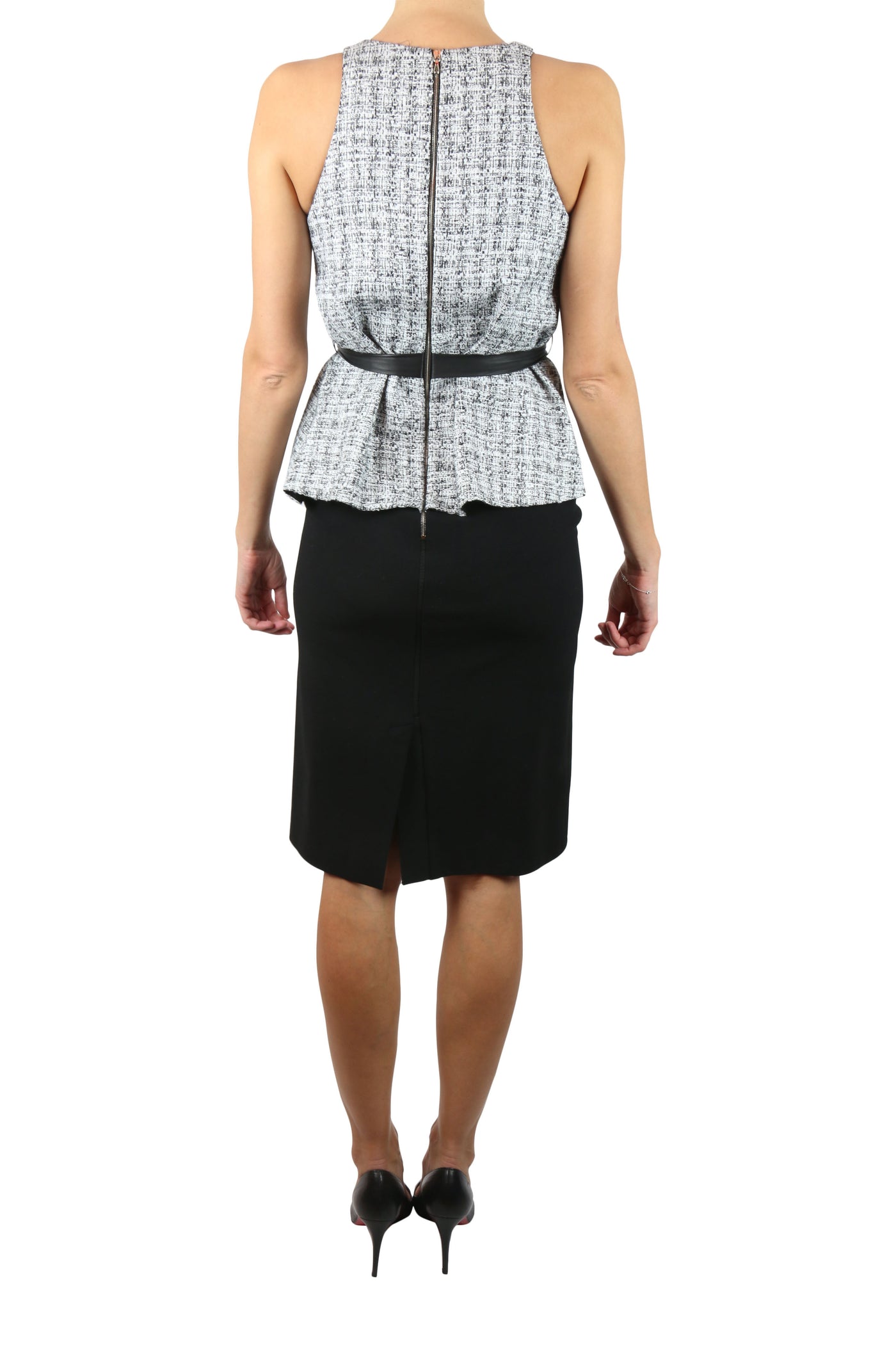 Two-tone belted peplum dress