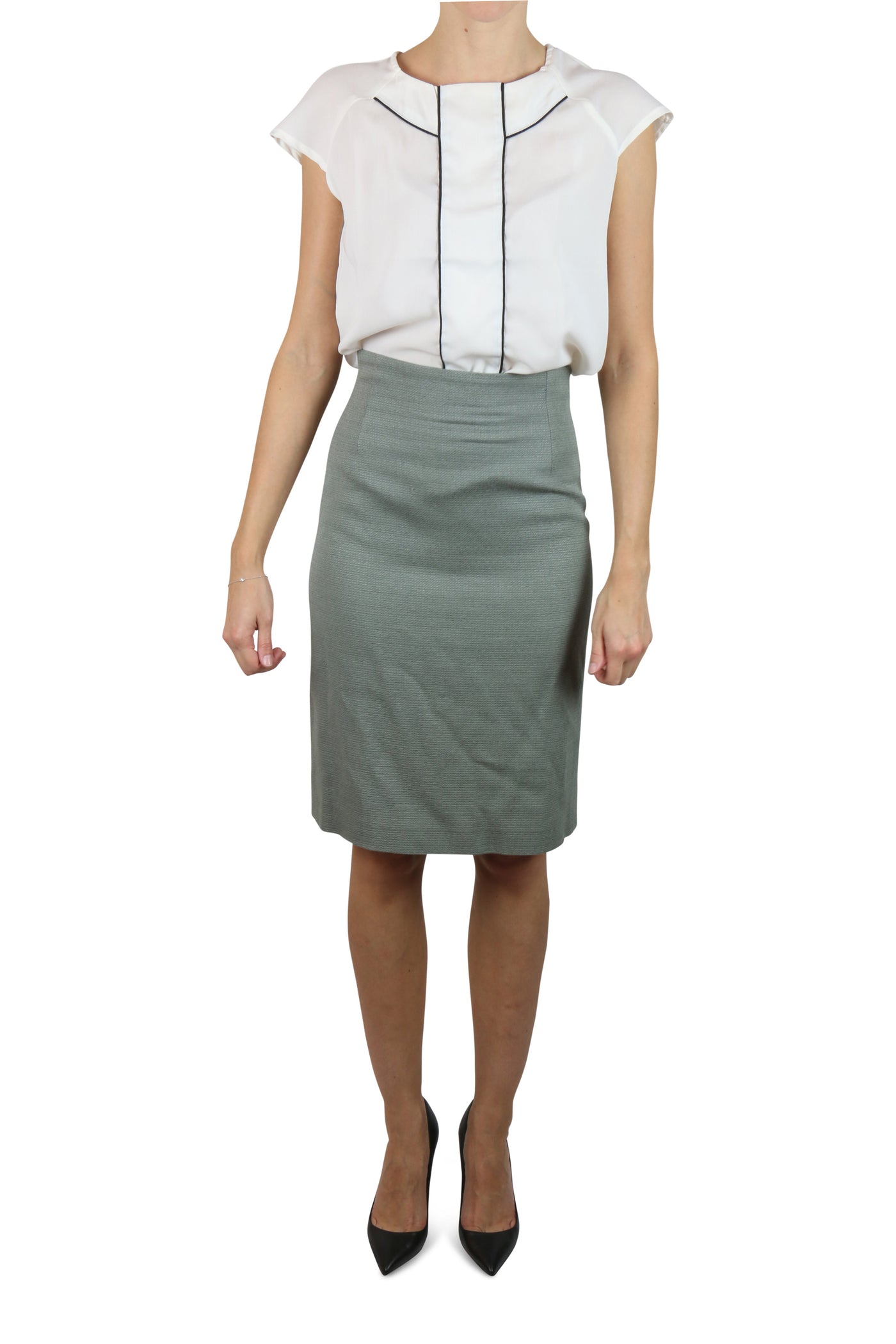 Grey wool-blend pencil skirt