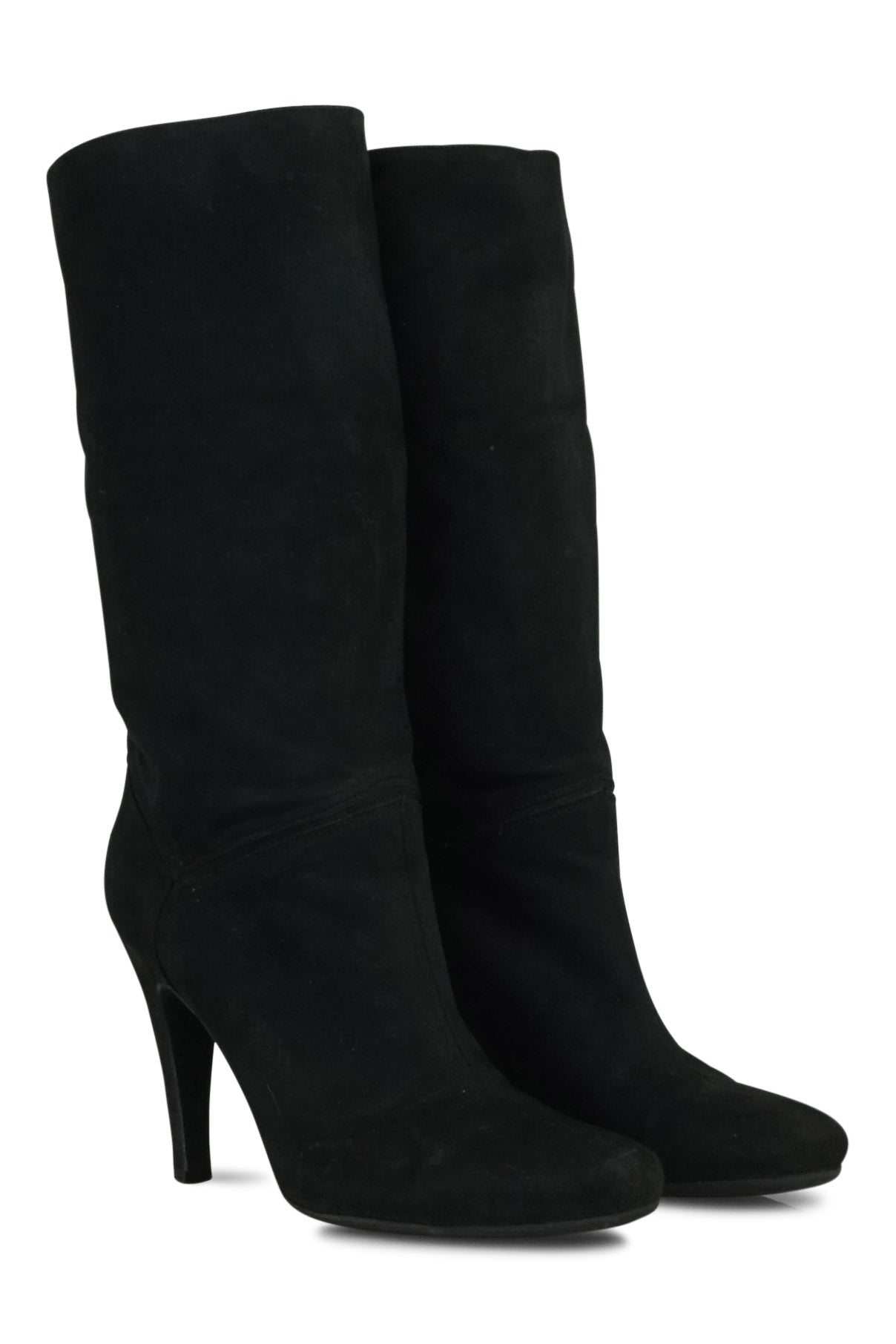 Black suede mid calf boots