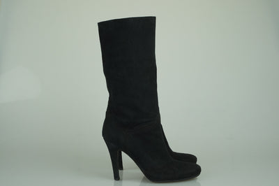 Black suede mid calf boots
