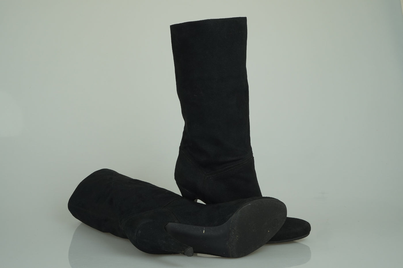 Black suede mid calf boots