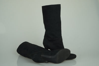 Black suede mid calf boots