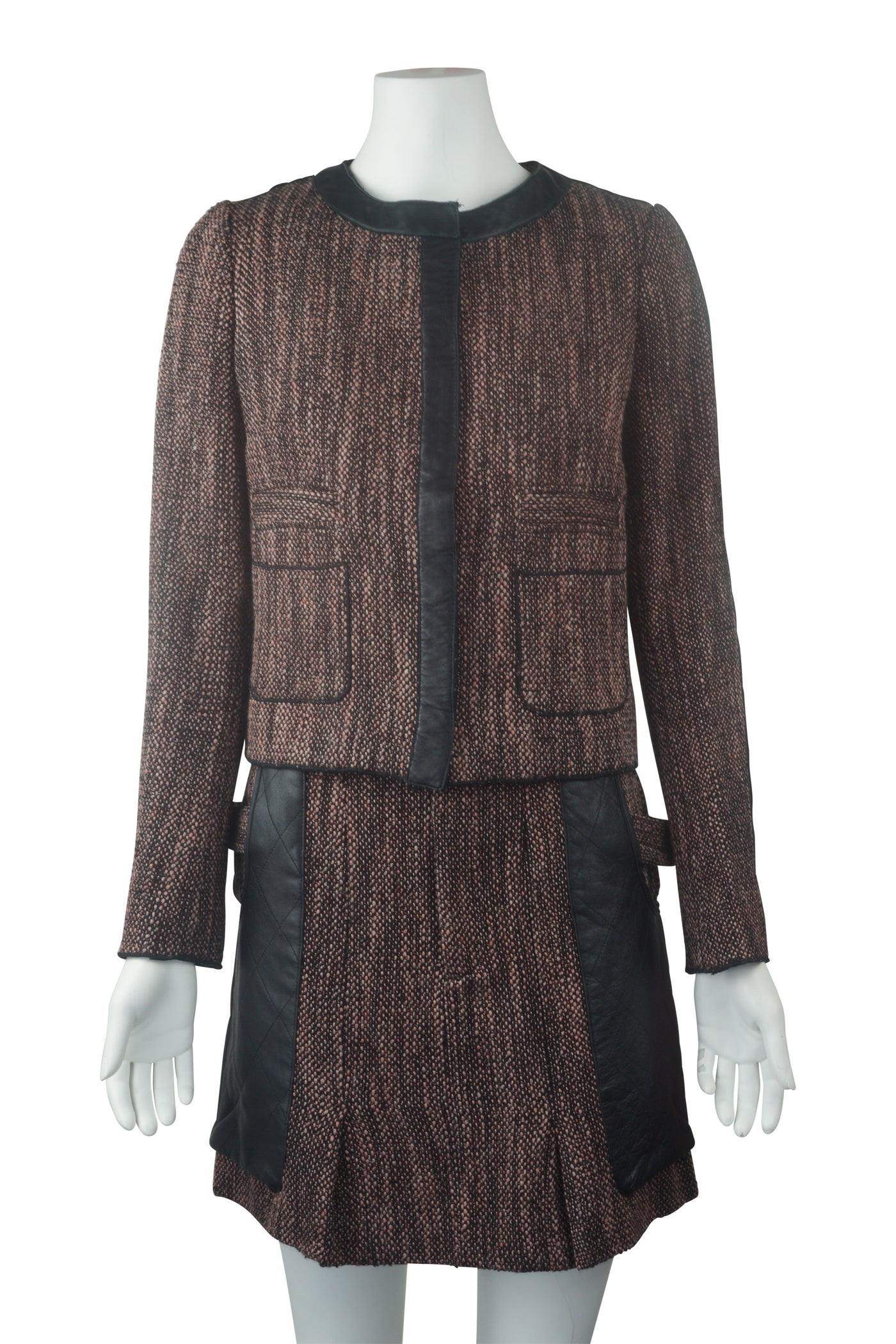 Leather trim tweed jacket