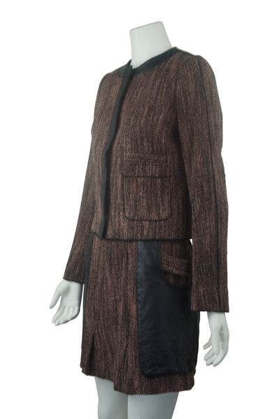 Leather trim tweed jacket