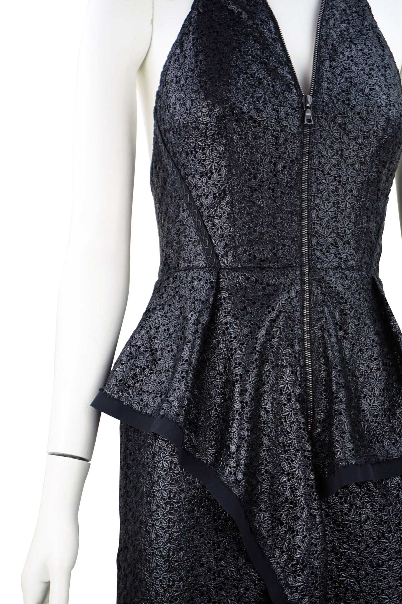 Coated lace peplum dress