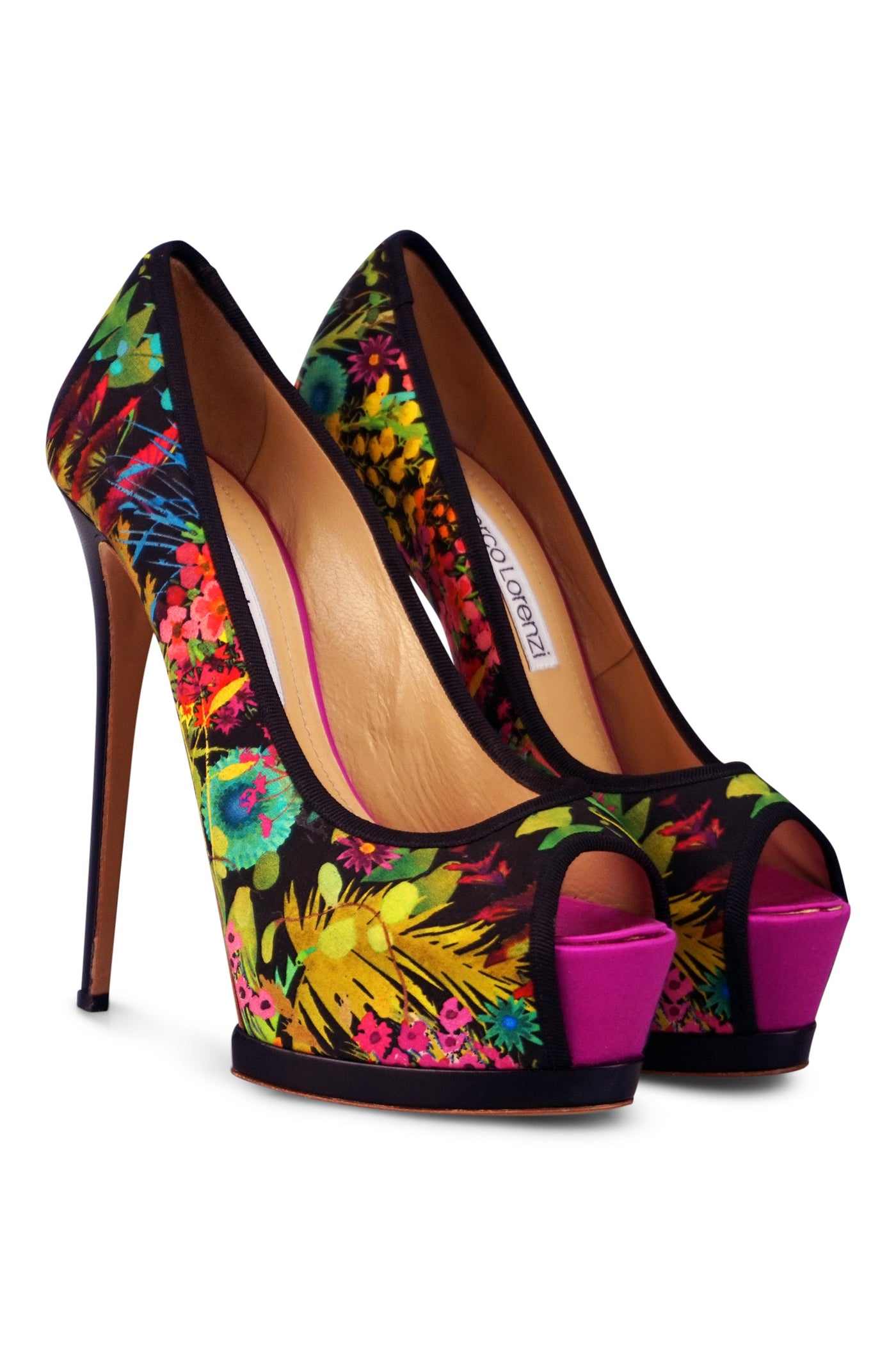 Tropical print platform heels