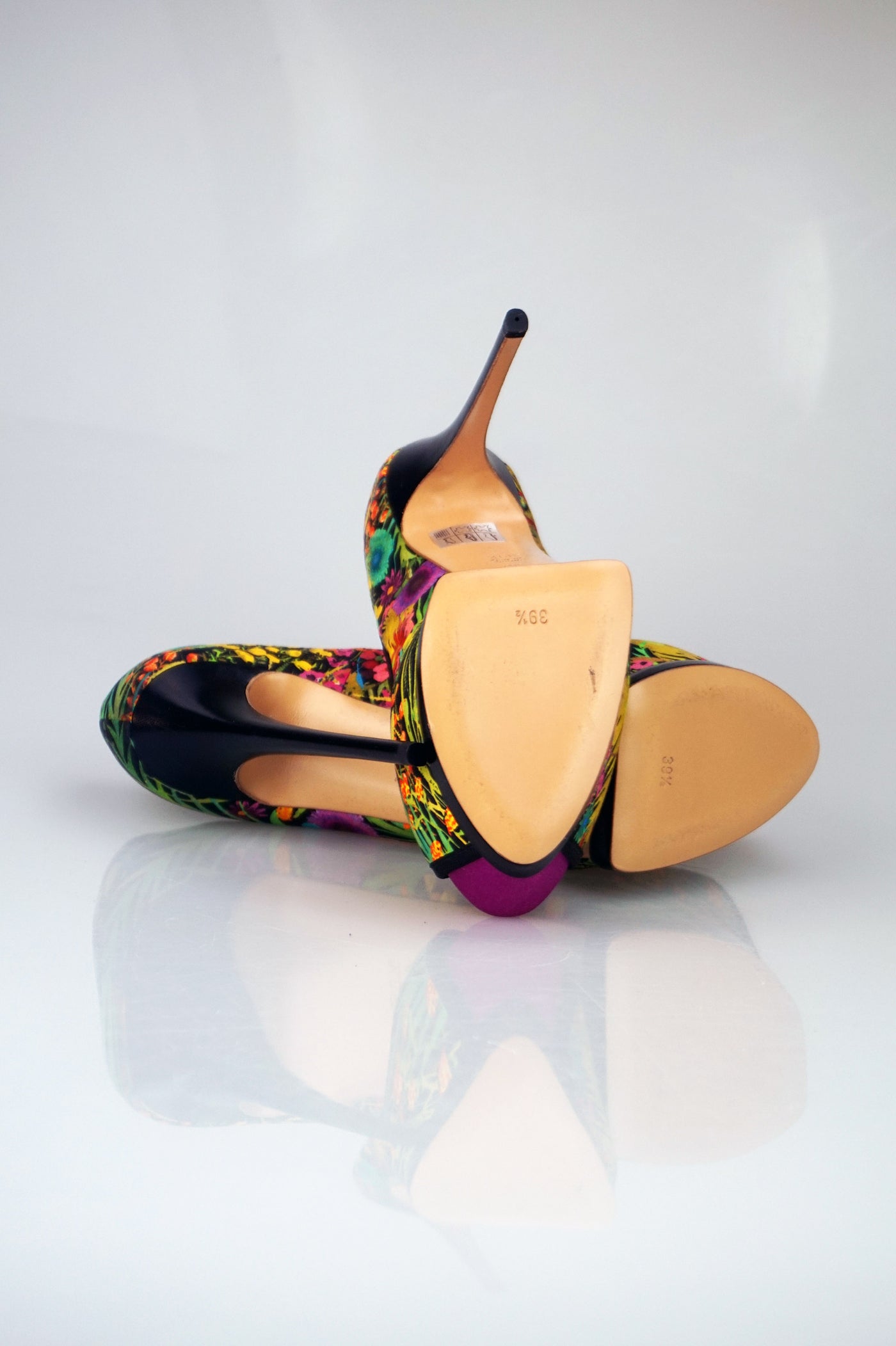 Tropical print platform heels