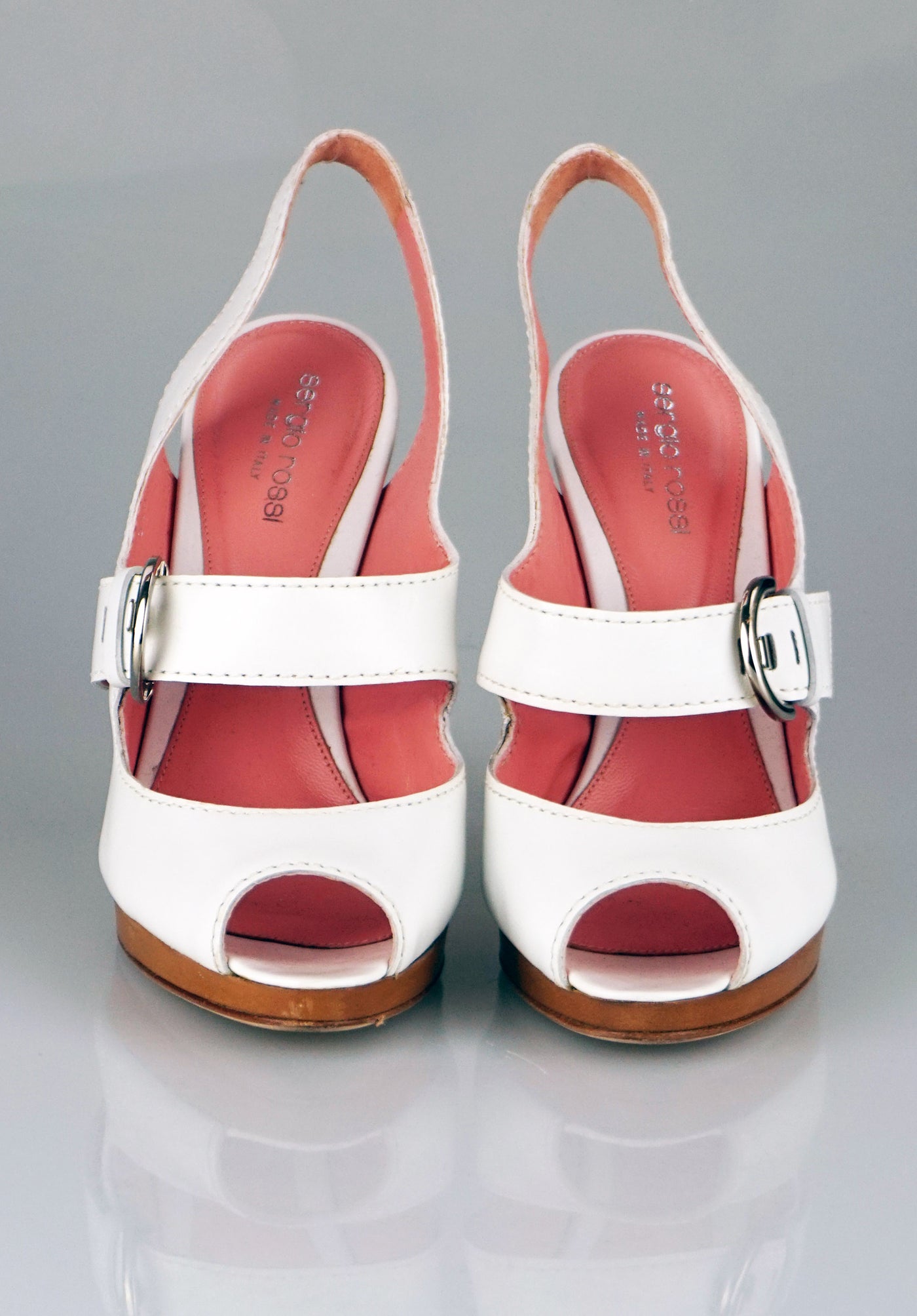 White peep toe strapped sandals
