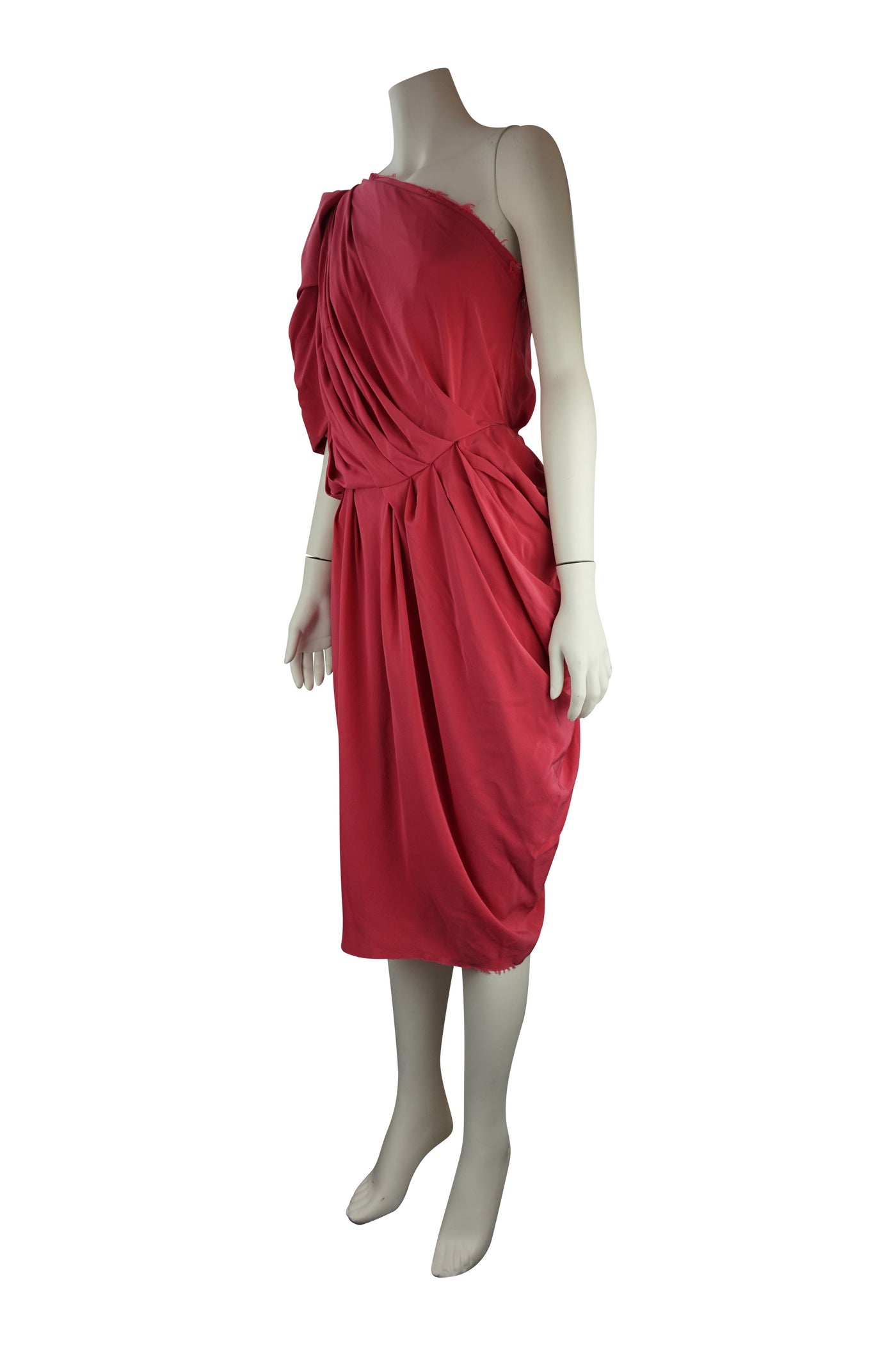 One-Shoulder Pink Silk Dress