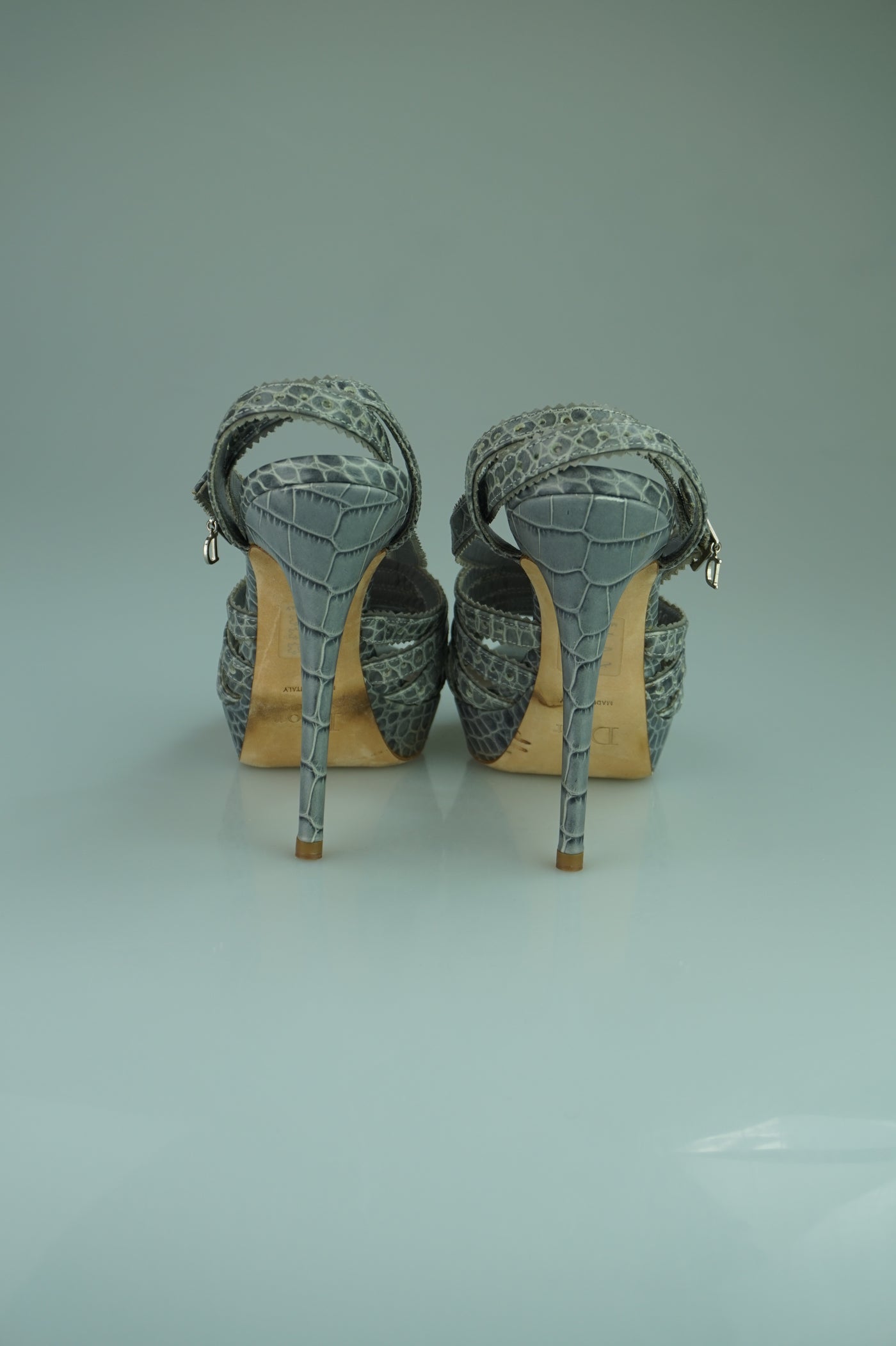 Gray Grey Embossed Leather Bonnie Platform Sandals