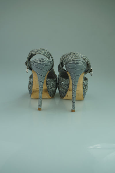 Gray Grey Embossed Leather Bonnie Platform Sandals