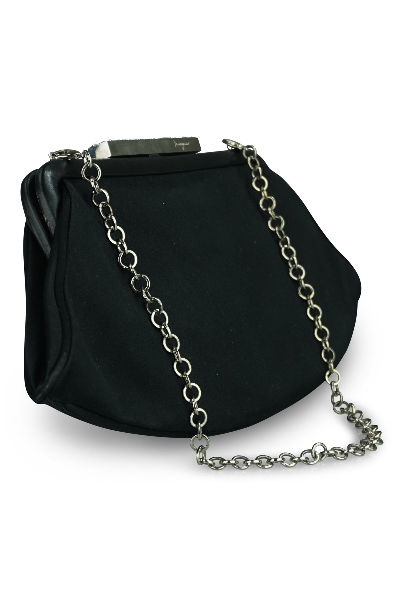 Black Satin Clutch on Chain