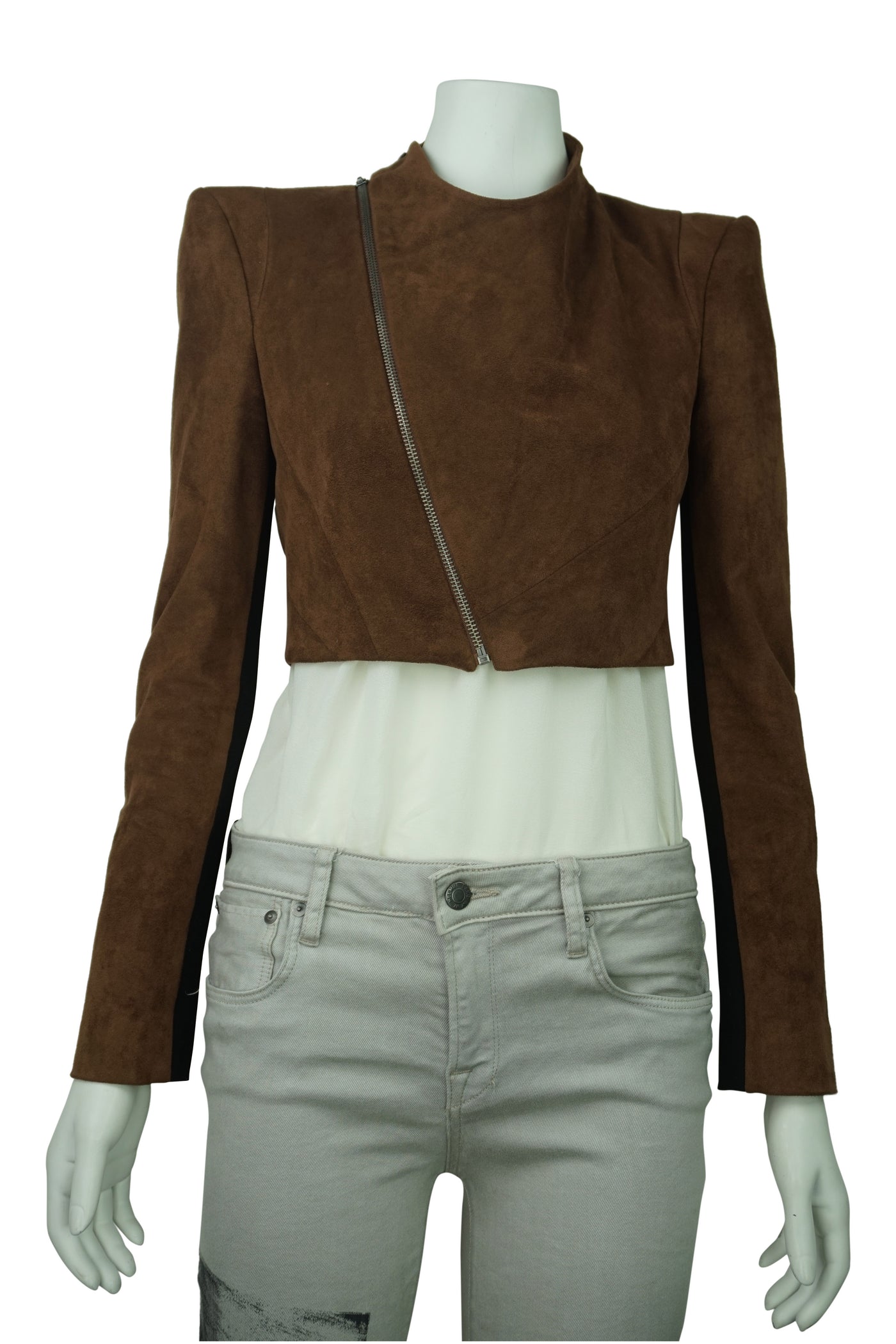 Toffee Brown Faux Suede Cropped Jacket