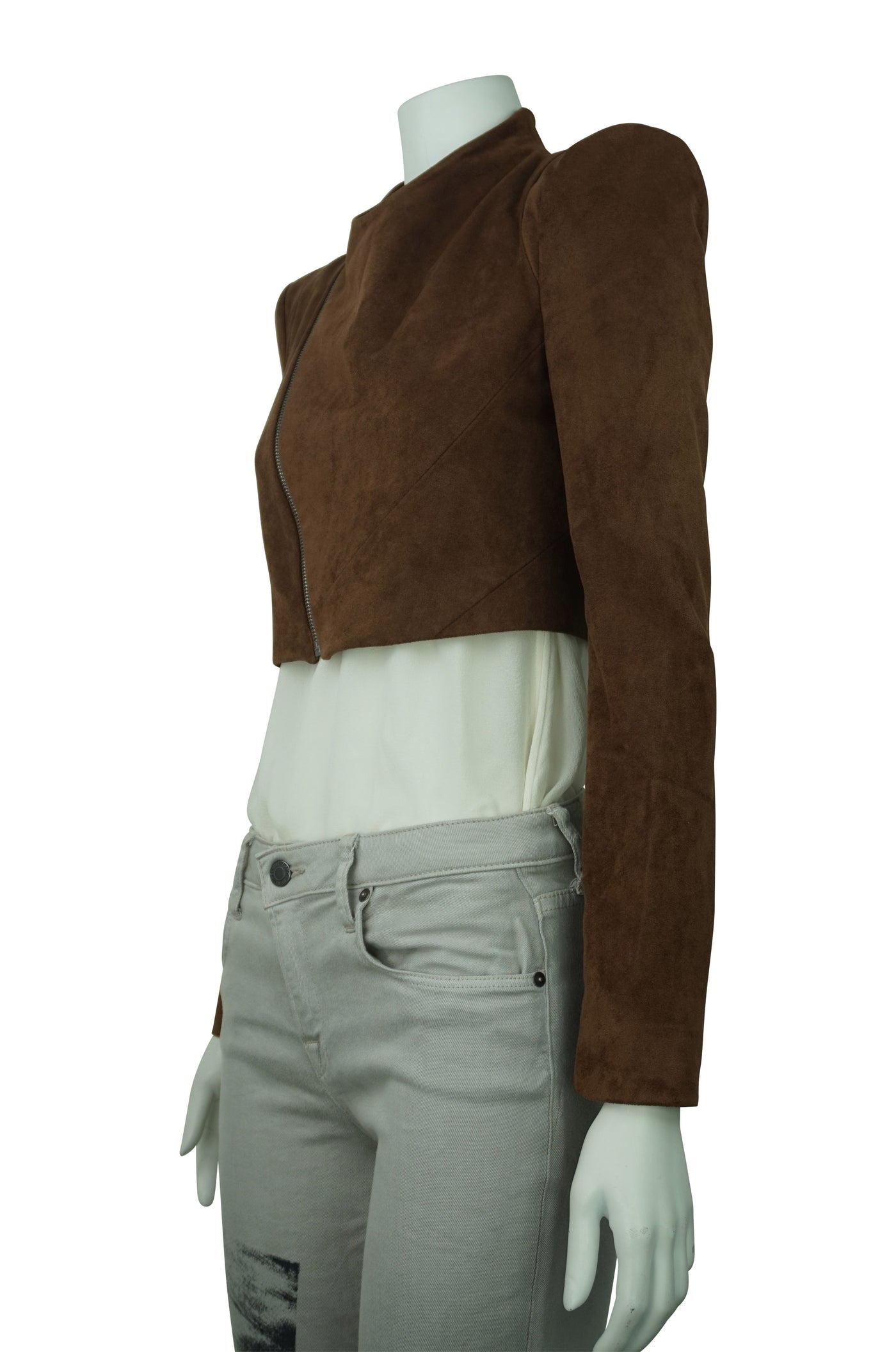 Toffee Brown Faux Suede Cropped Jacket