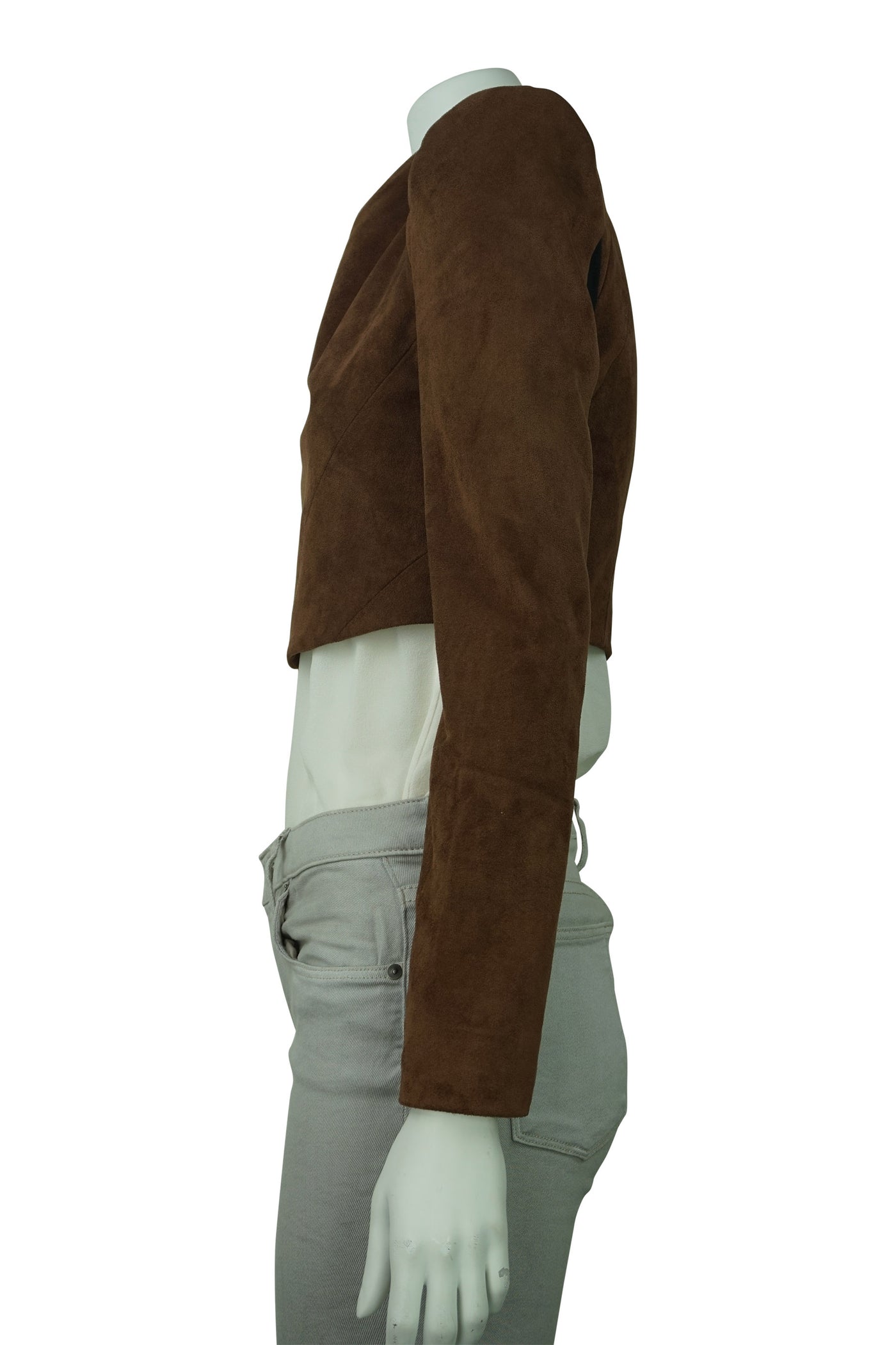 Toffee Brown Faux Suede Cropped Jacket