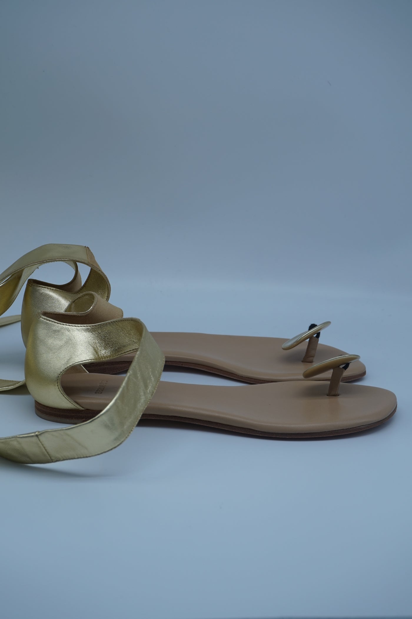 Tied-Up Flat Sandals in Gold