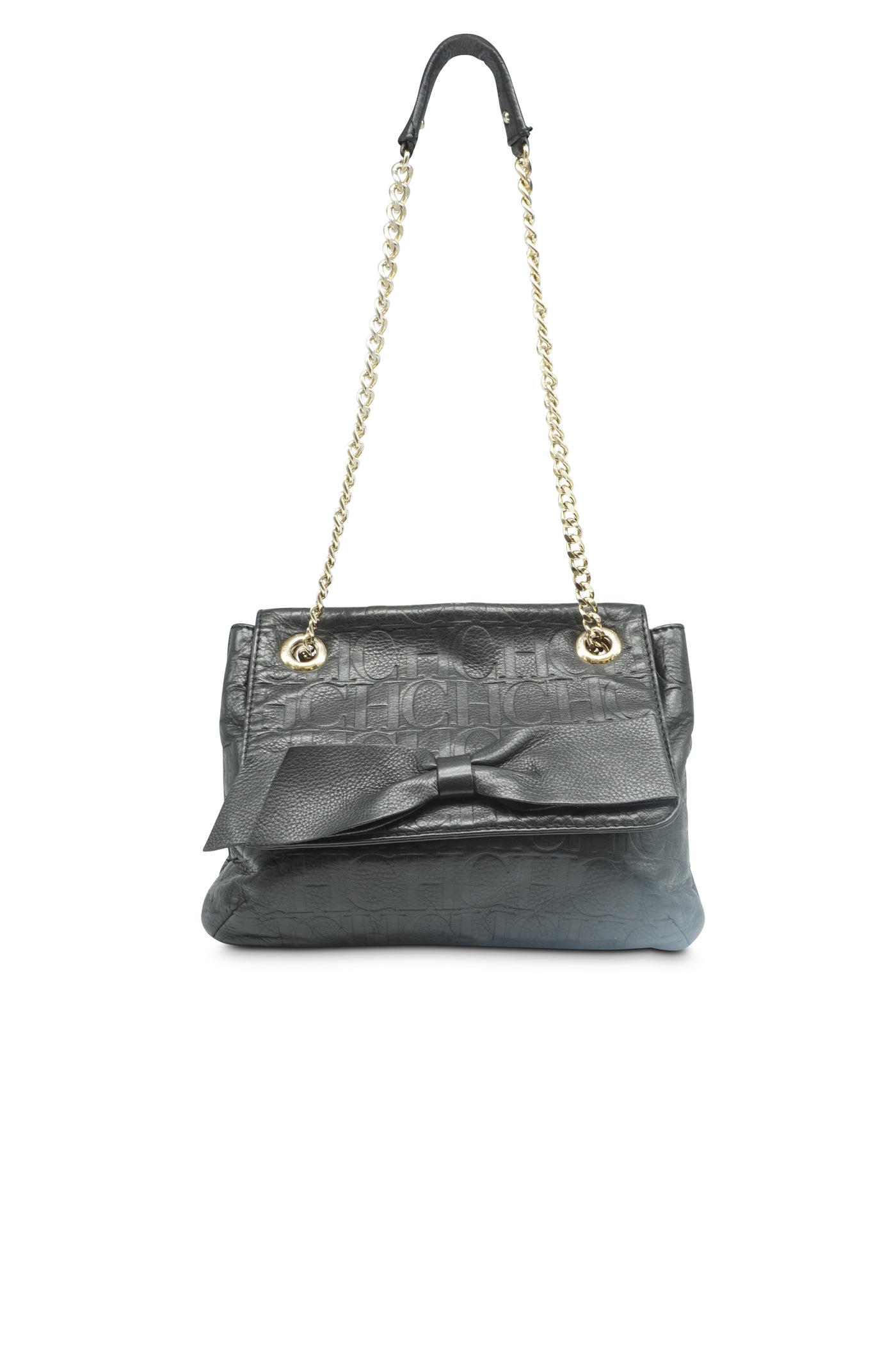 Black Leather Quilted Flap Bow Bag