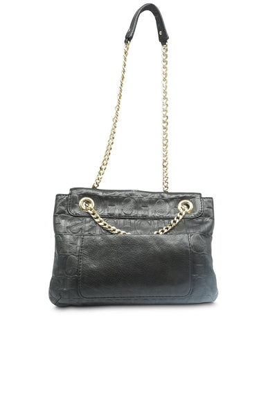 Black Leather Quilted Flap Bow Bag