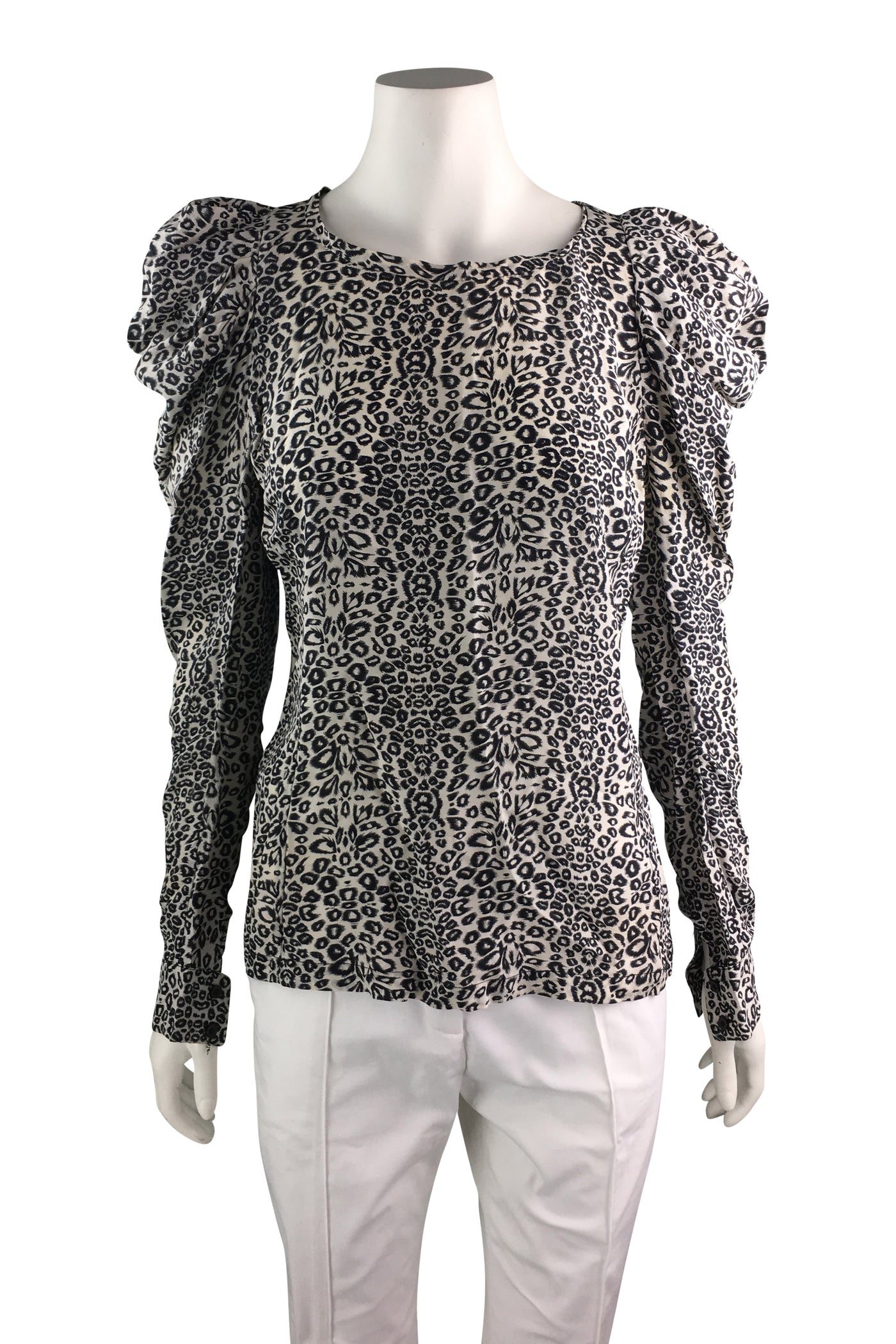 Silk Leopard Print Long Balloon Sleeves Blouse