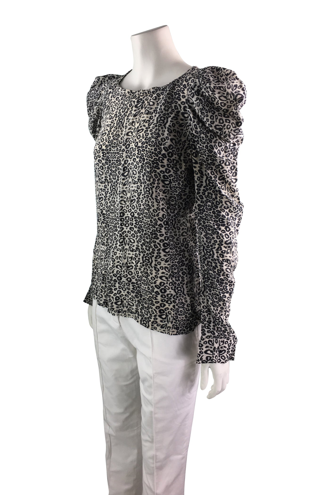 Silk Leopard Print Long Balloon Sleeves Blouse